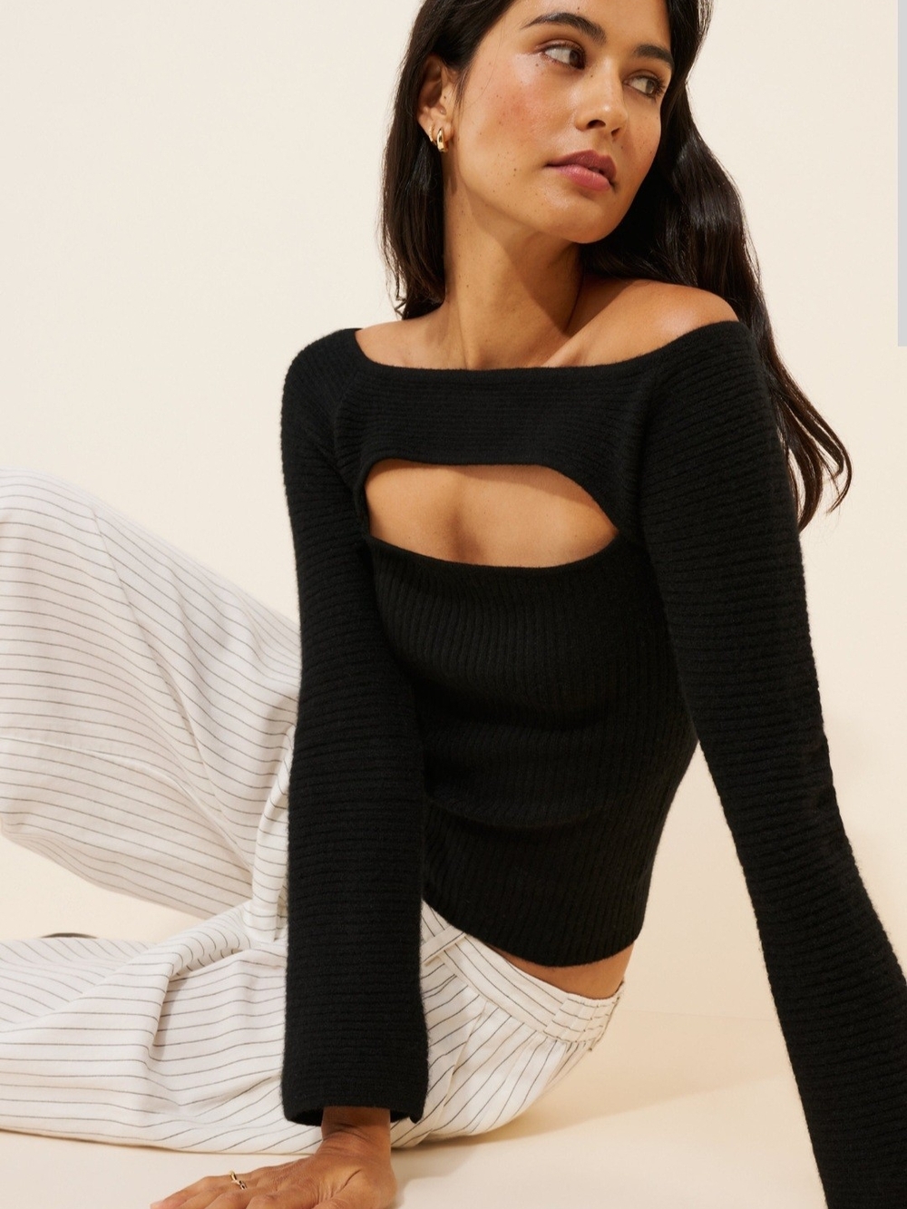 NAADAM 100% Cashmere Ribbed Cut-Out Off-The-Shoulder Sweater